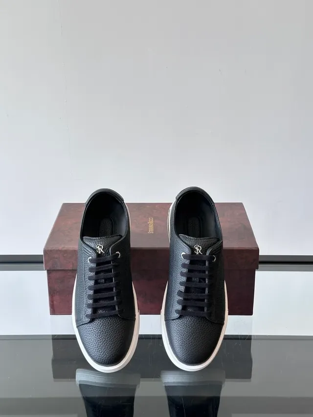 Black Pebbled Leather Low-Top Sneakers 4