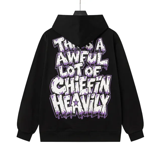 Black Purple Graphic-Print Oversized Fit Hoodie 3