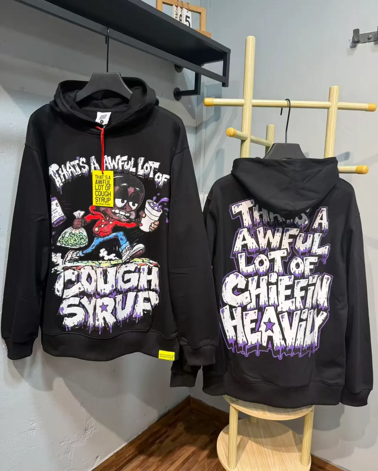 Black Purple Graphic-Print Oversized Fit Hoodie 4