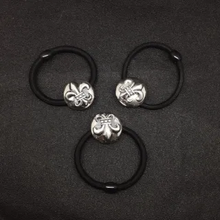 Black Silver Elastic Hair Tie Fleur-De-Lis Charm Bracelet