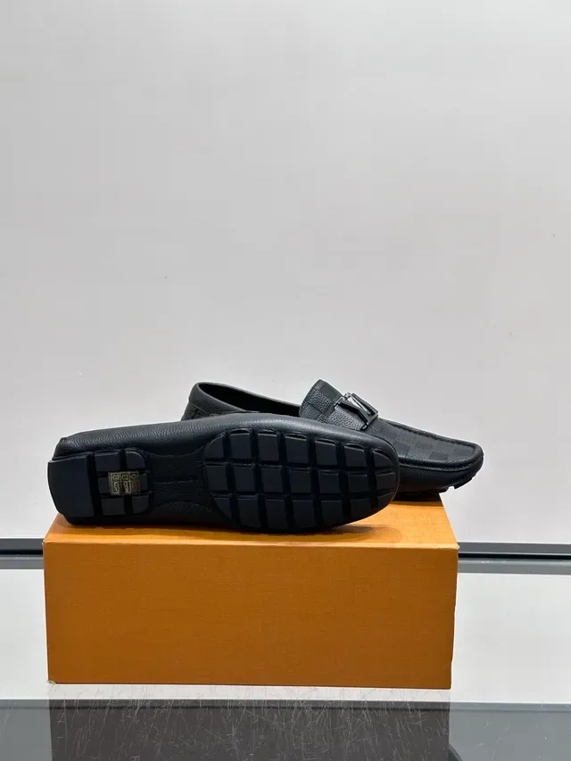 Black Silver Pebbled Leather Checkered Panel Detail Loafer 2