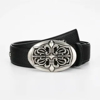 Black Silver Pebbled Ornate Buckle Leather Belt
