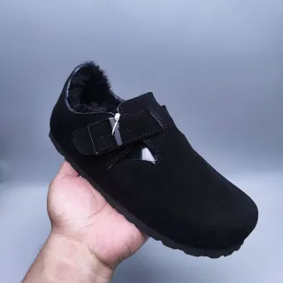 Black Suede Shearling-Lined Buckle Strap Mary Jane Shoe