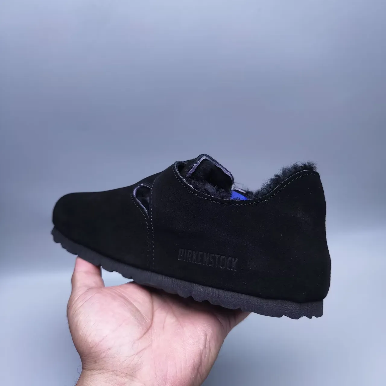 Black Suede Shearling-Lined Buckle Strap Mary Jane Shoe 4