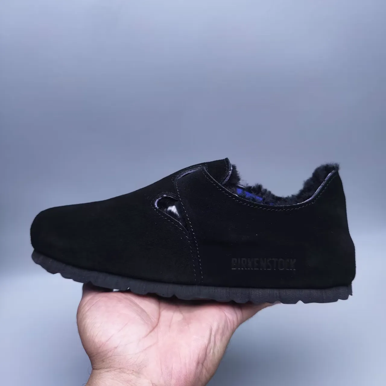 Black Suede Shearling-Lined Buckle Strap Mary Jane Shoe 5
