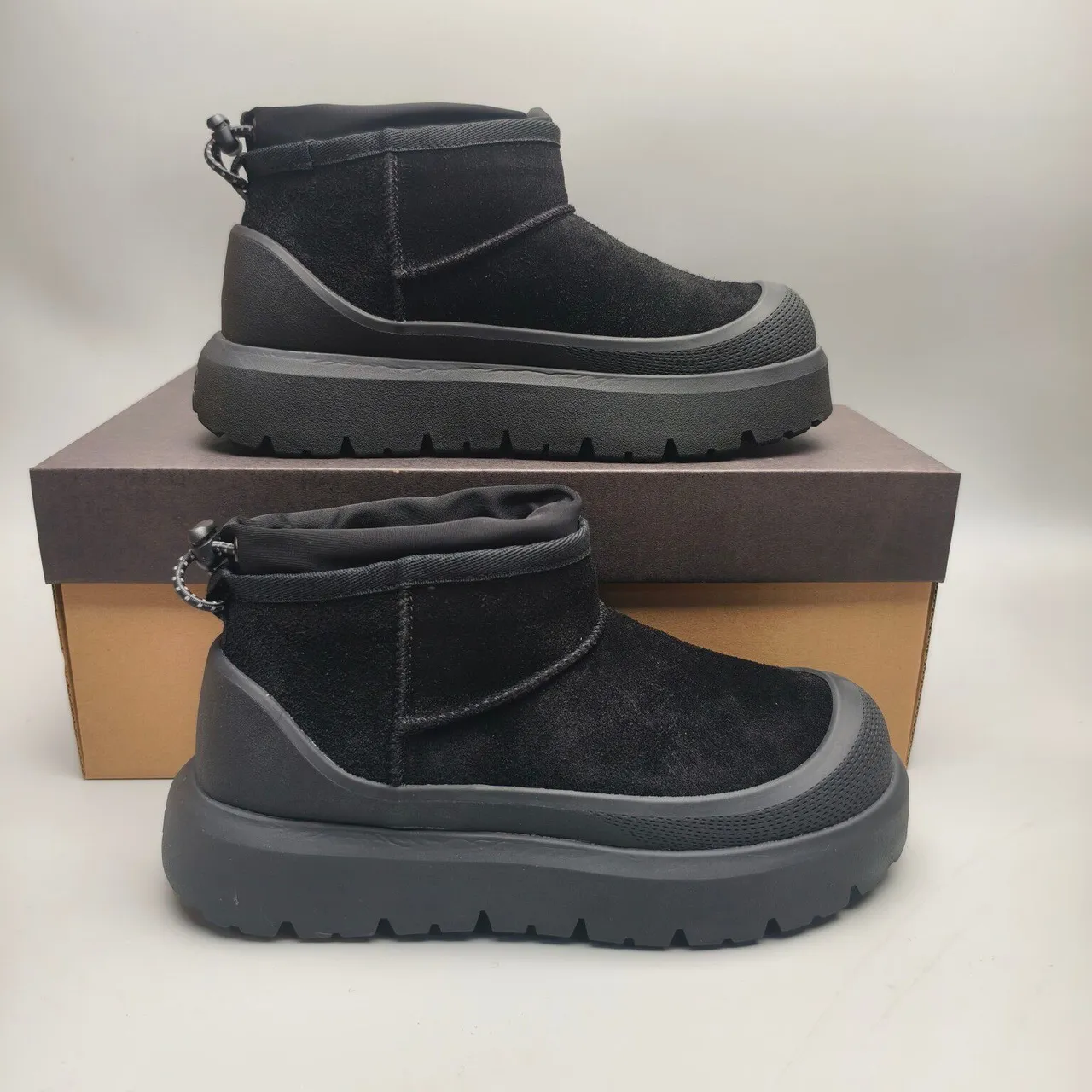 Black Suede Upper Elasticated Collar Boots 5