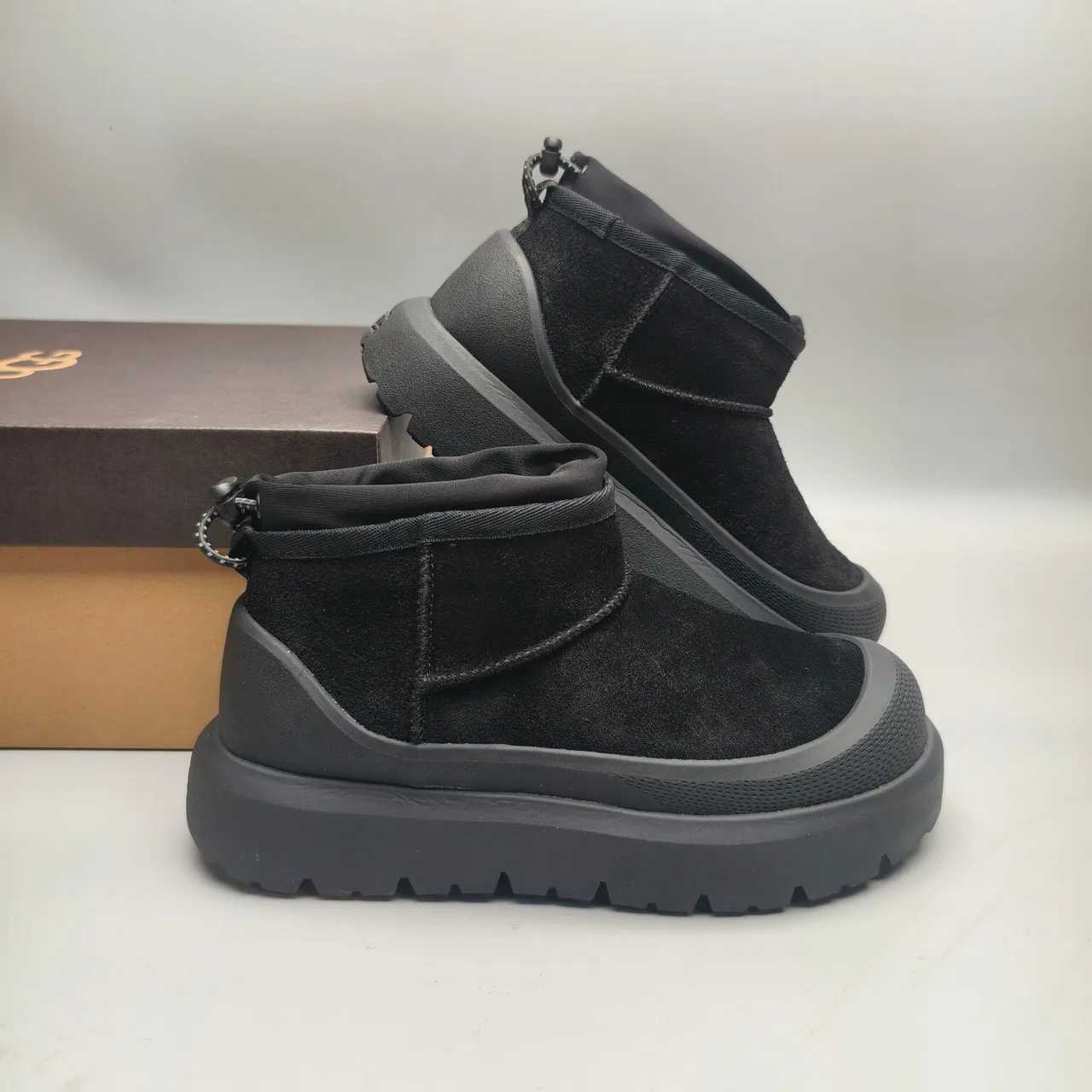 Black Suede Upper Elasticated Collar Boots 6