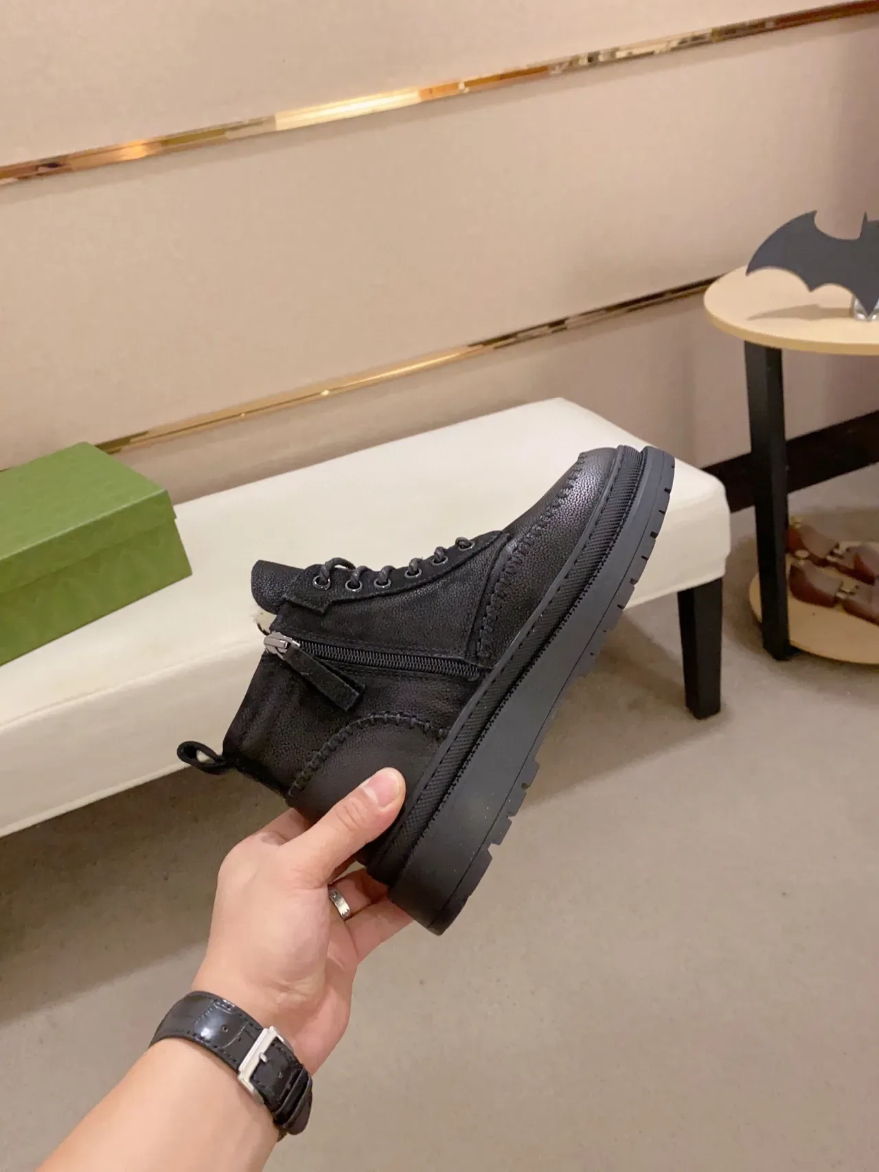 Botines cheville plateforme cuir texturé noir orteil Moc-Toe 6