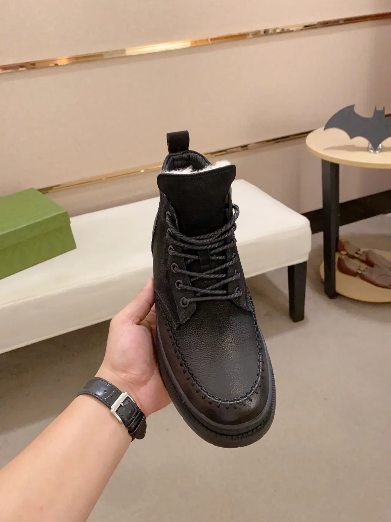 Botines cheville plateforme cuir texturé noir orteil Moc-Toe 9