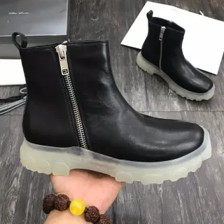 Black Transparent Leather Upper Side Metal Zipper Ankle Boots