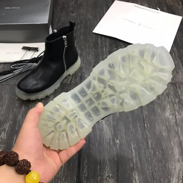 Black Transparent Leather Upper Side Metal Zipper Ankle Boots 2