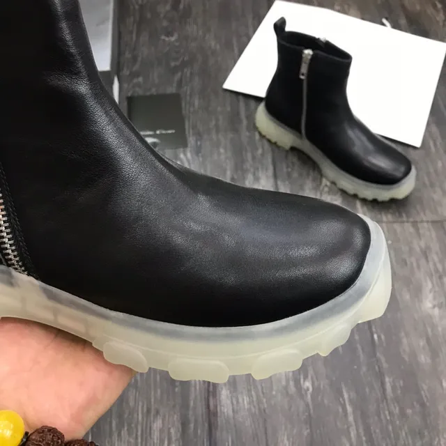 Black Transparent Leather Upper Side Metal Zipper Ankle Boots 7