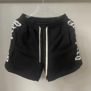 Black White Elastic Waistband Drawstring Closure Shorts