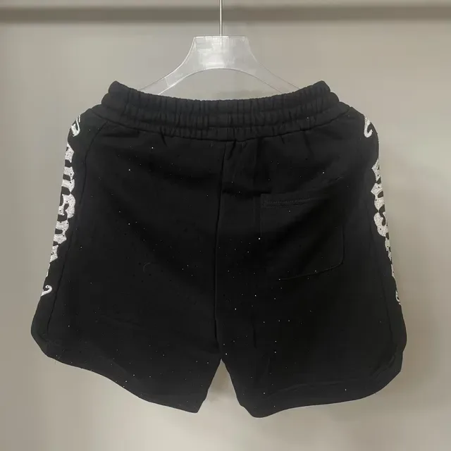 Black White Elastic Waistband Drawstring Closure Shorts 4