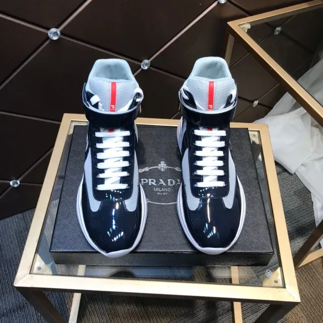 Black White High-Top Patent Leather And Mesh Sneakers 6