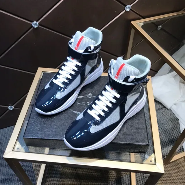 Black White High-Top Patent Leather And Mesh Sneakers 9
