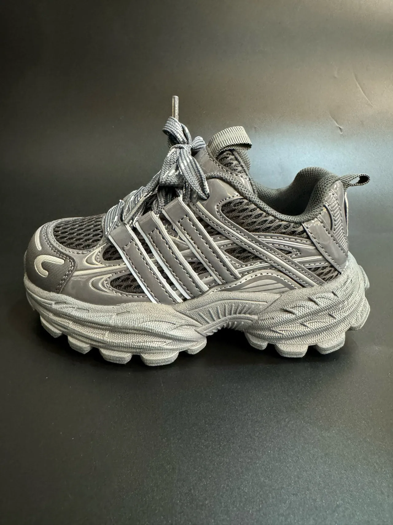 Black White Platform Sole Layered Synthetic Cage Overlays Chunky Sneakers 4