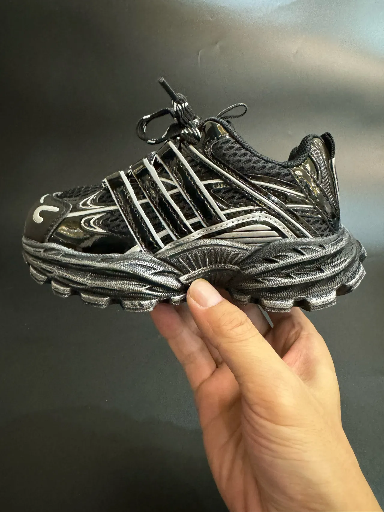 Black White Platform Sole Layered Synthetic Cage Overlays Chunky Sneakers 6