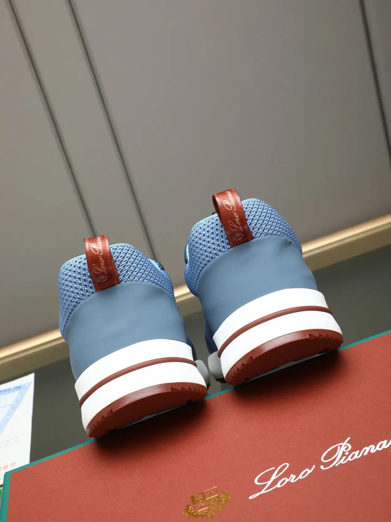 Blue Brown Knit Upper Chunky White Midsole Sneakers 3