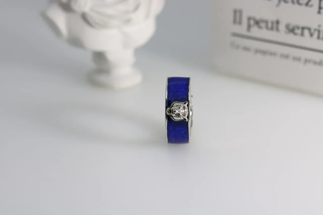 Blue Enamel Fox Motif Adjustable Ring 2