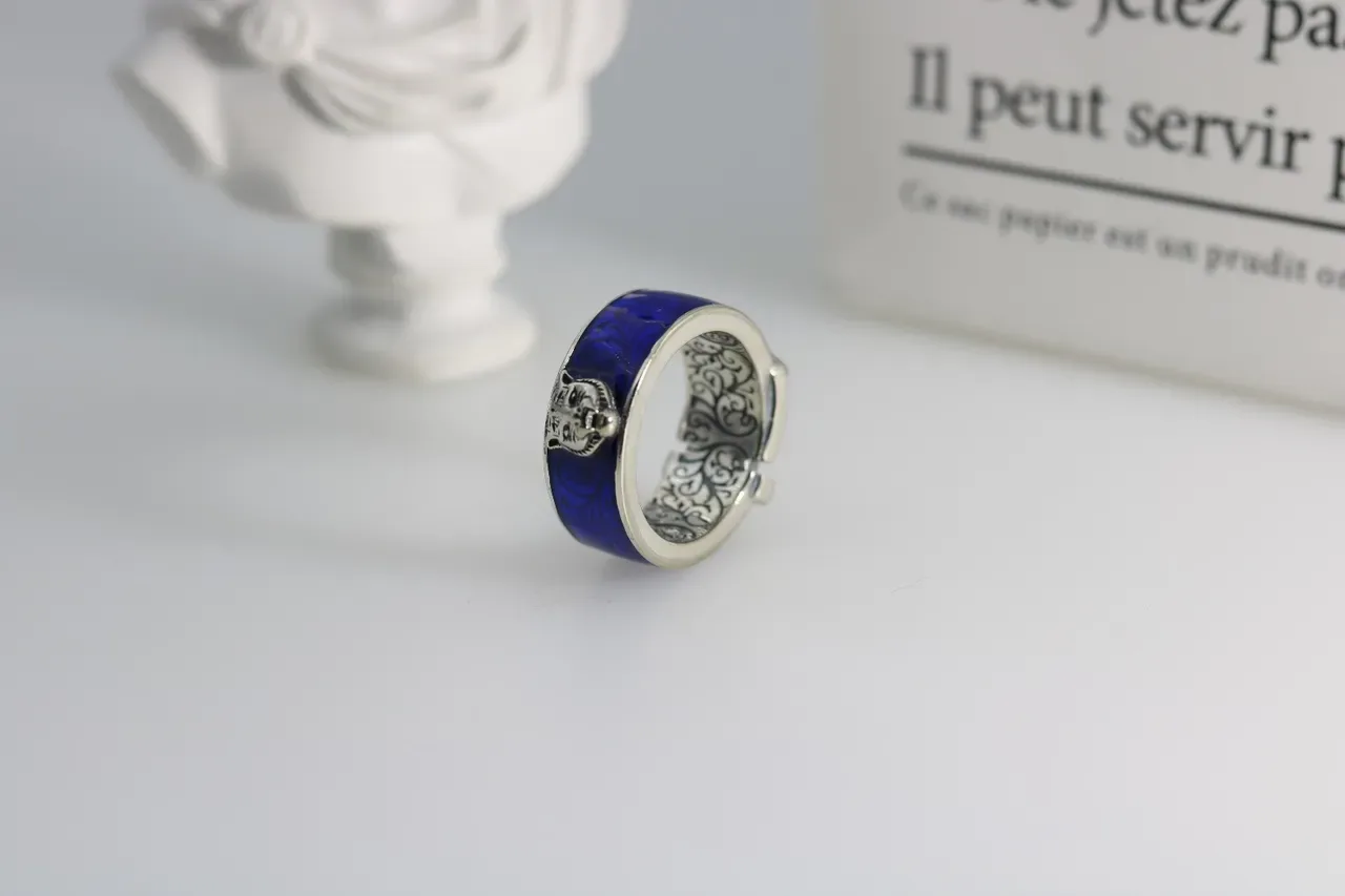 Blue Enamel Fox Motif Adjustable Ring 4
