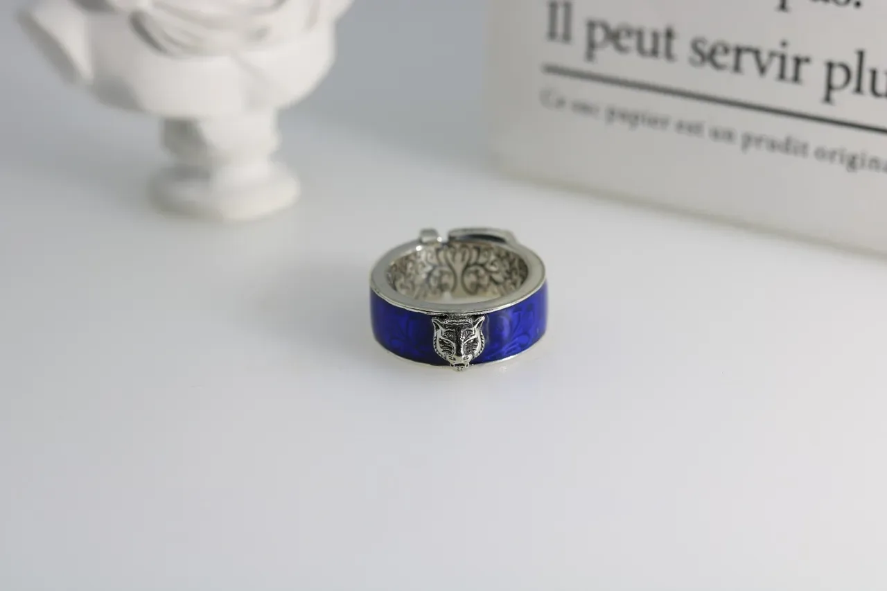 Blue Enamel Fox Motif Adjustable Ring 8