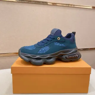 Blue Navy Sole Patterned Textile Upper Chunky Sneakers
