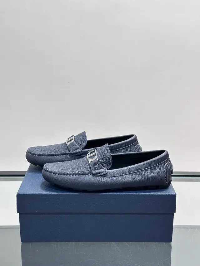 Blue Silver Embossed Monogram Pattern Metal Horsebit-Style Buckle Loafer 5