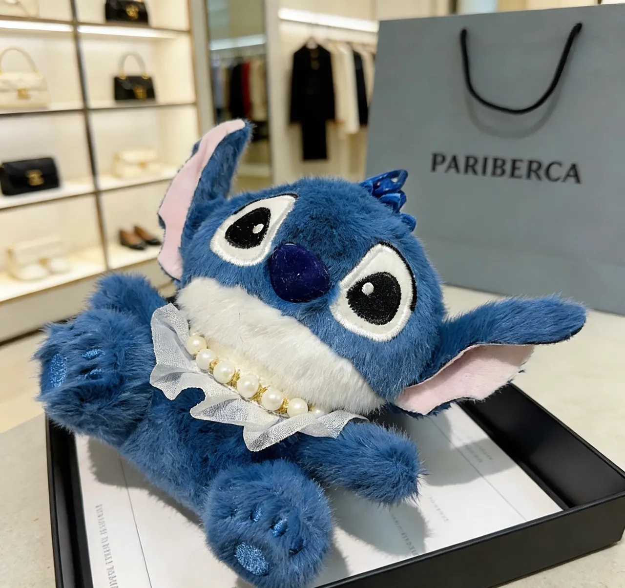 Blue White Plush Character Ruffled Collar Handbag 3
