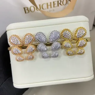 Boucheron أقراط قطرة Pavé كريستال ذهبي وفضي