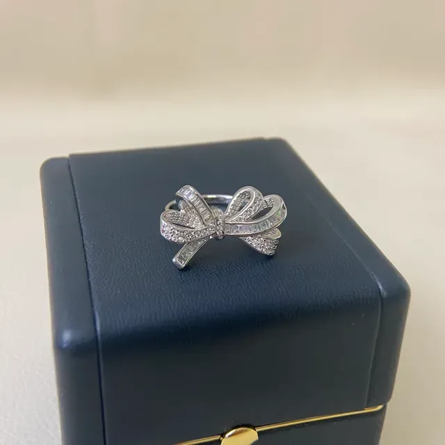 Bow-Shaped Baguette and Pavé Stone Ring 4