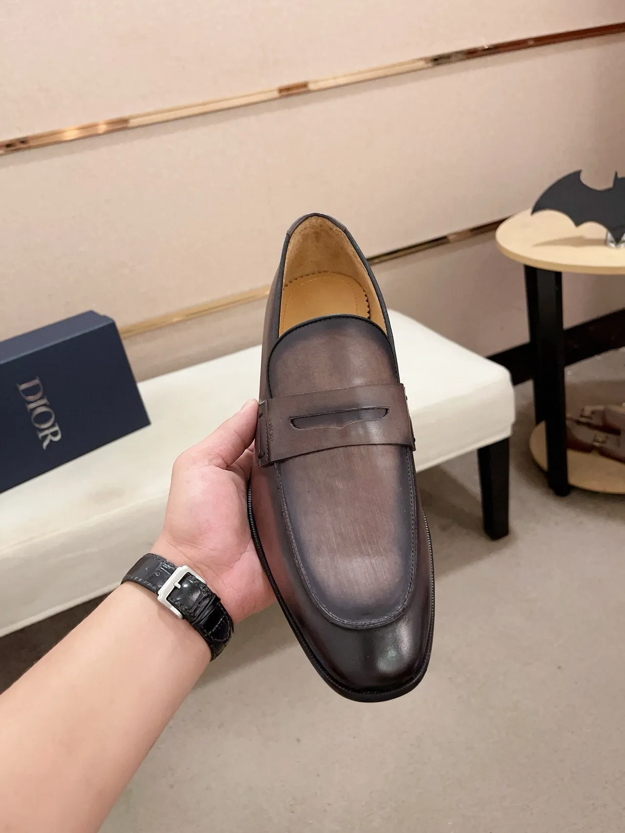 বাদামি কালো Penny Moccasin-সেলাই Vamp লুফার 5