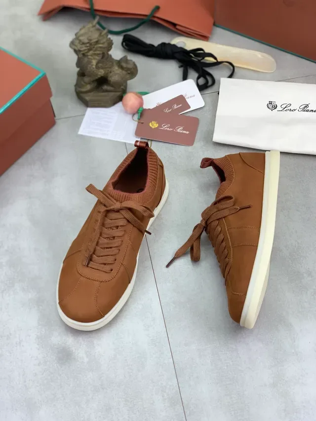 Brown Leather and Knit Collar Low-Top Sneaker 2