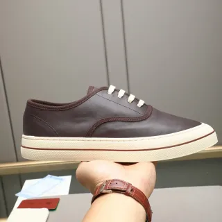 Brown Leather Low-Top Lace-Up Casual Shoe