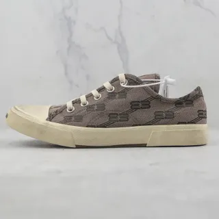 Brown Patterned Textile Low-Top Lace-Up Sneaker