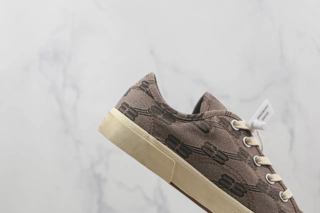 Brown Patterned Textile Low-Top Lace-Up Sneaker 5