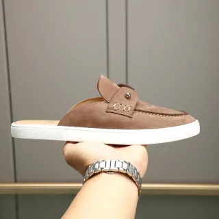Brown Suede Backless Loafer-Style Mule Casual Shoe