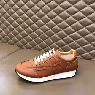Brown White Leather Upper Contrast Topstitching Sneakers