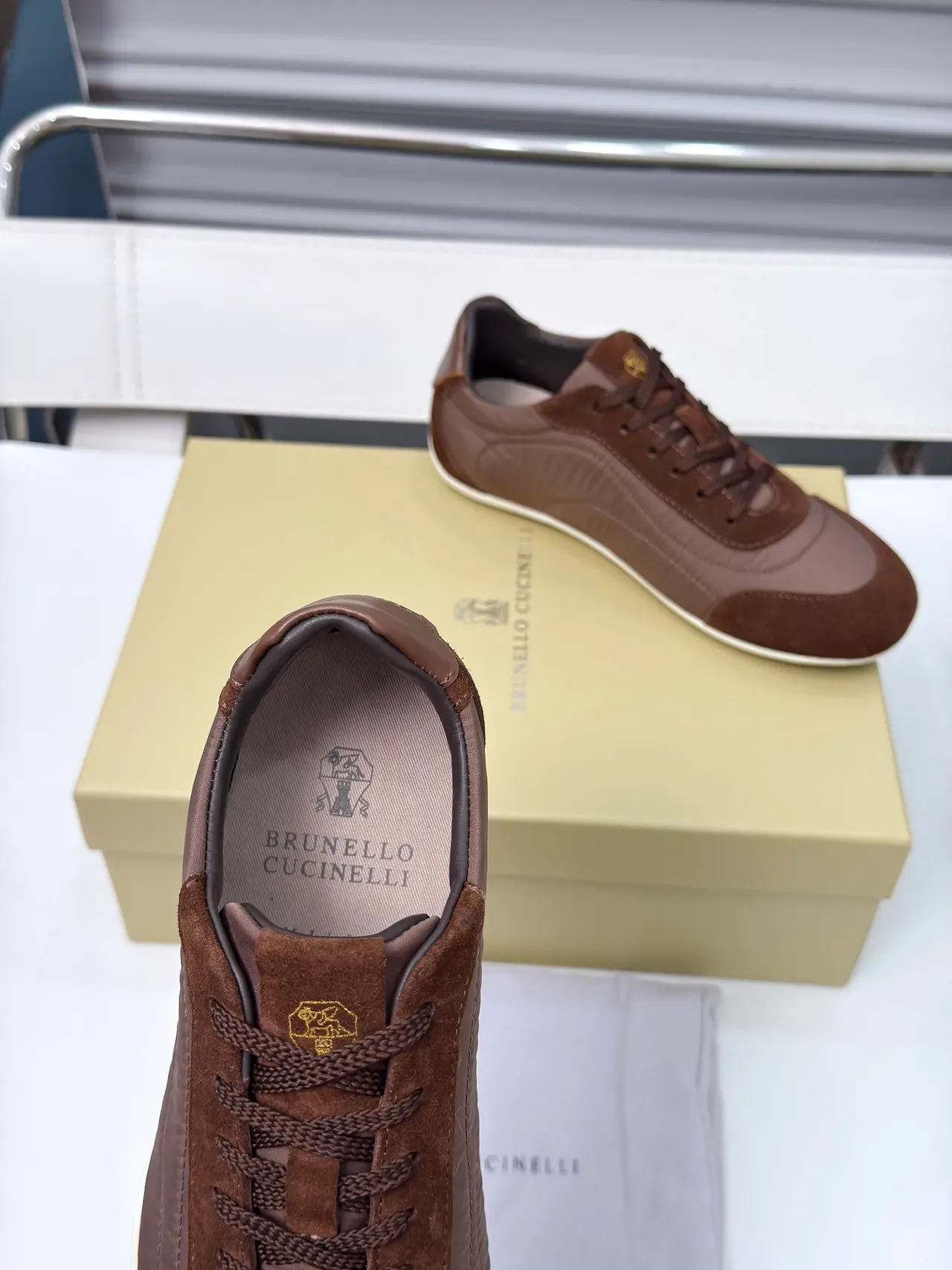 Brunello Cucinelli Brown Suede and Textile Low-Top Lifestyle Sneakers 4