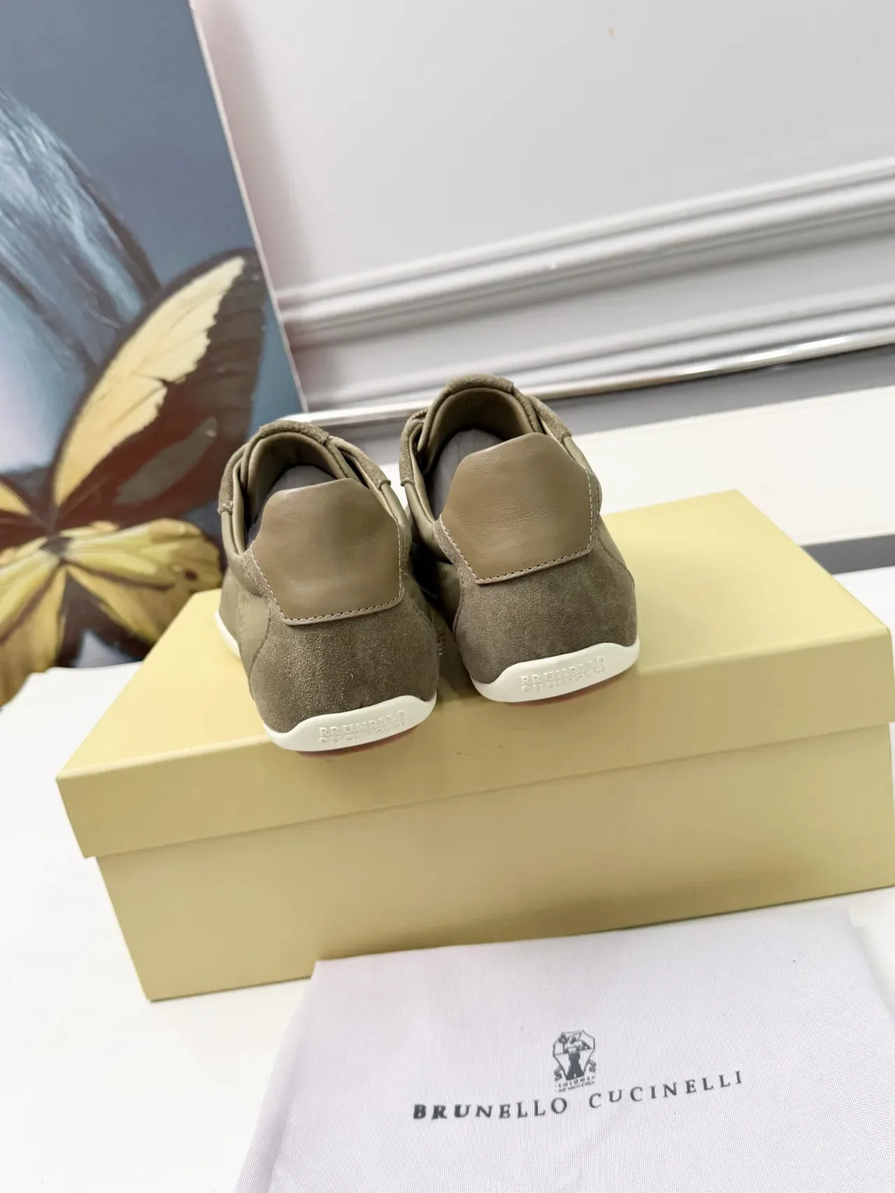 Brunello Cucinelli Olive Green Suede and Textile Lifestyle Sneakers 4