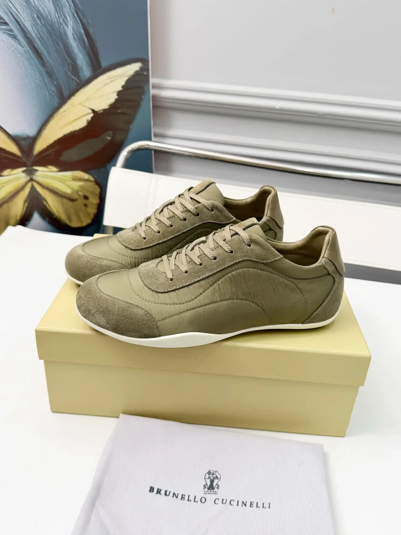 Brunello Cucinelli Olive Green Suede and Textile Lifestyle Sneakers 5
