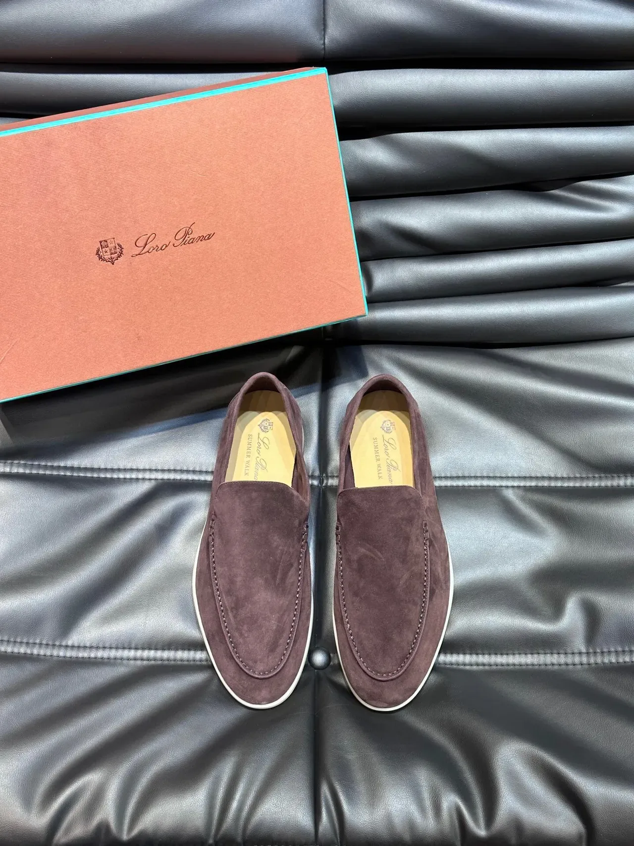 Burgundy Beige Suede Upper Moccasin-Stitched Vamp Loafer 2