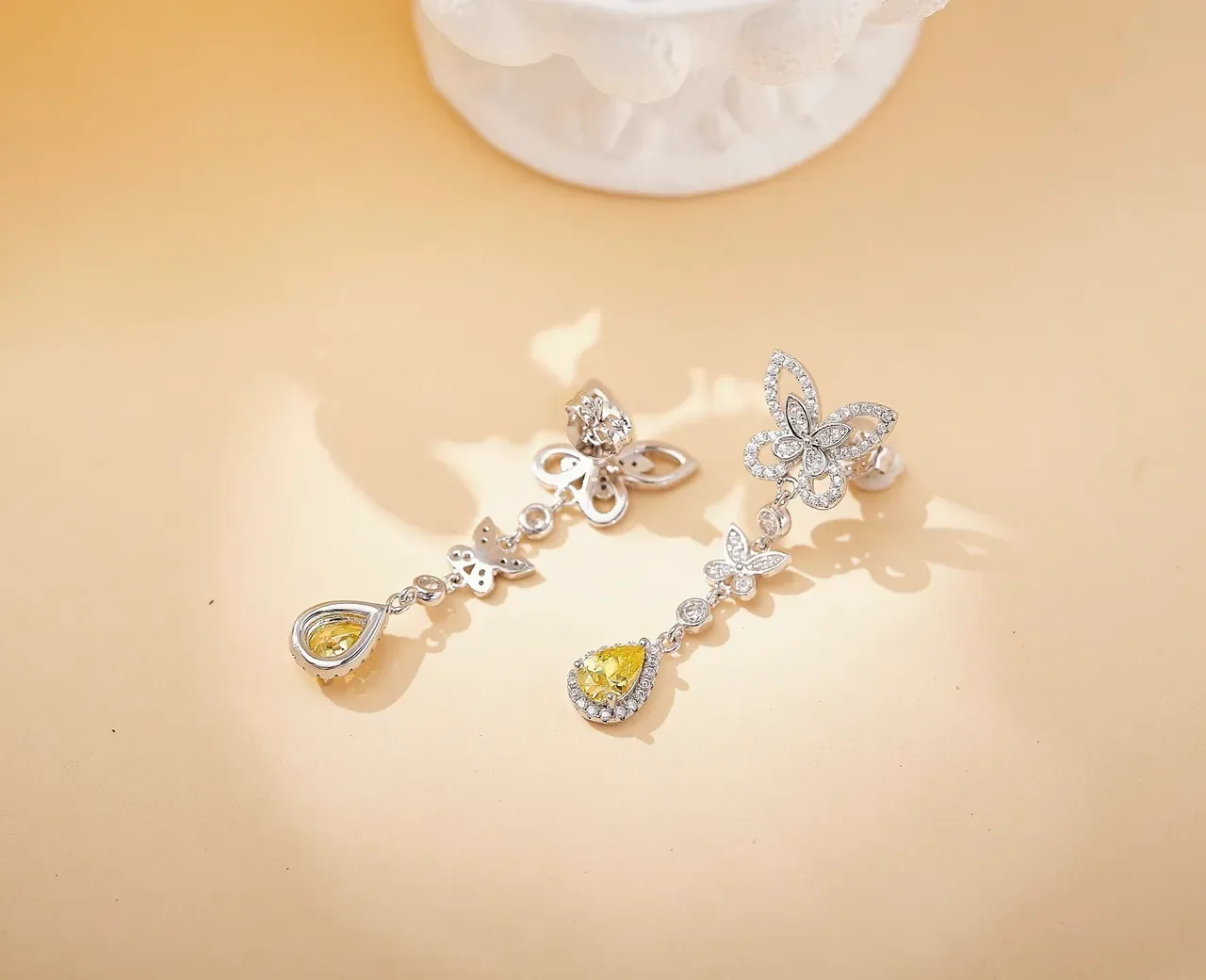 Butterfly Motif Pavé Teardrop Dangling Earrings 4