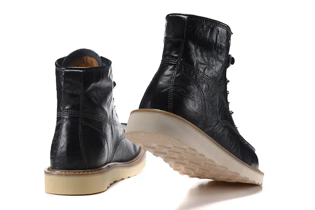 CAT Marrón Beige Moc-Toe Doble Costura Cuero Botas de Trabajo 2