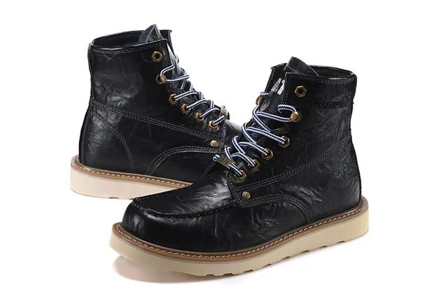 CAT Marrón Beige Moc-Toe Doble Costura Cuero Botas de Trabajo 5