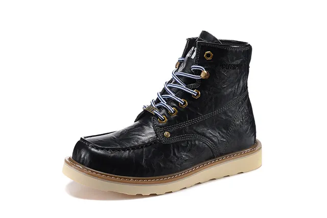 CAT Marrón Beige Moc-Toe Doble Costura Cuero Botas de Trabajo 6