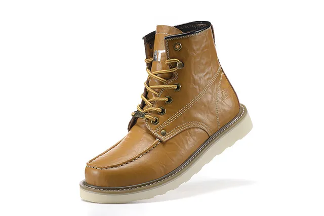 CAT Marrón Beige Moc-Toe Doble Costura Cuero Botas de Trabajo 10