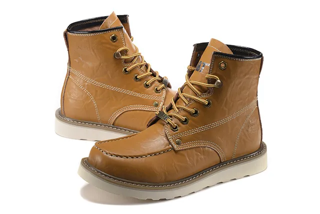 CAT Marrón Beige Moc-Toe Doble Costura Cuero Botas de Trabajo 12