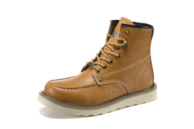 CAT Marrón Beige Moc-Toe Doble Costura Cuero Botas de Trabajo 13