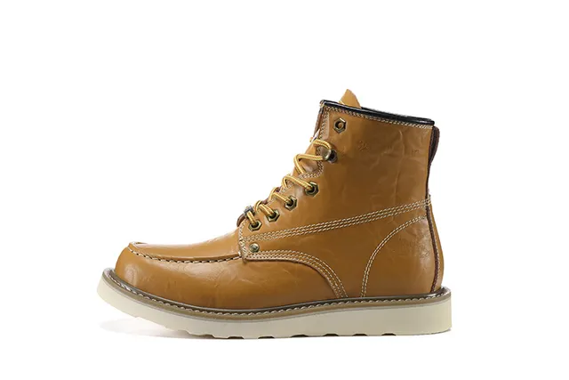 CAT Marrón Beige Moc-Toe Doble Costura Cuero Botas de Trabajo 14